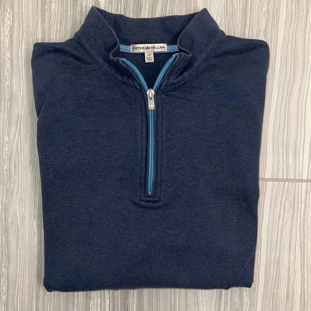 Peter Millar Crown Half-Zip Sweater - BLUE - LARGE